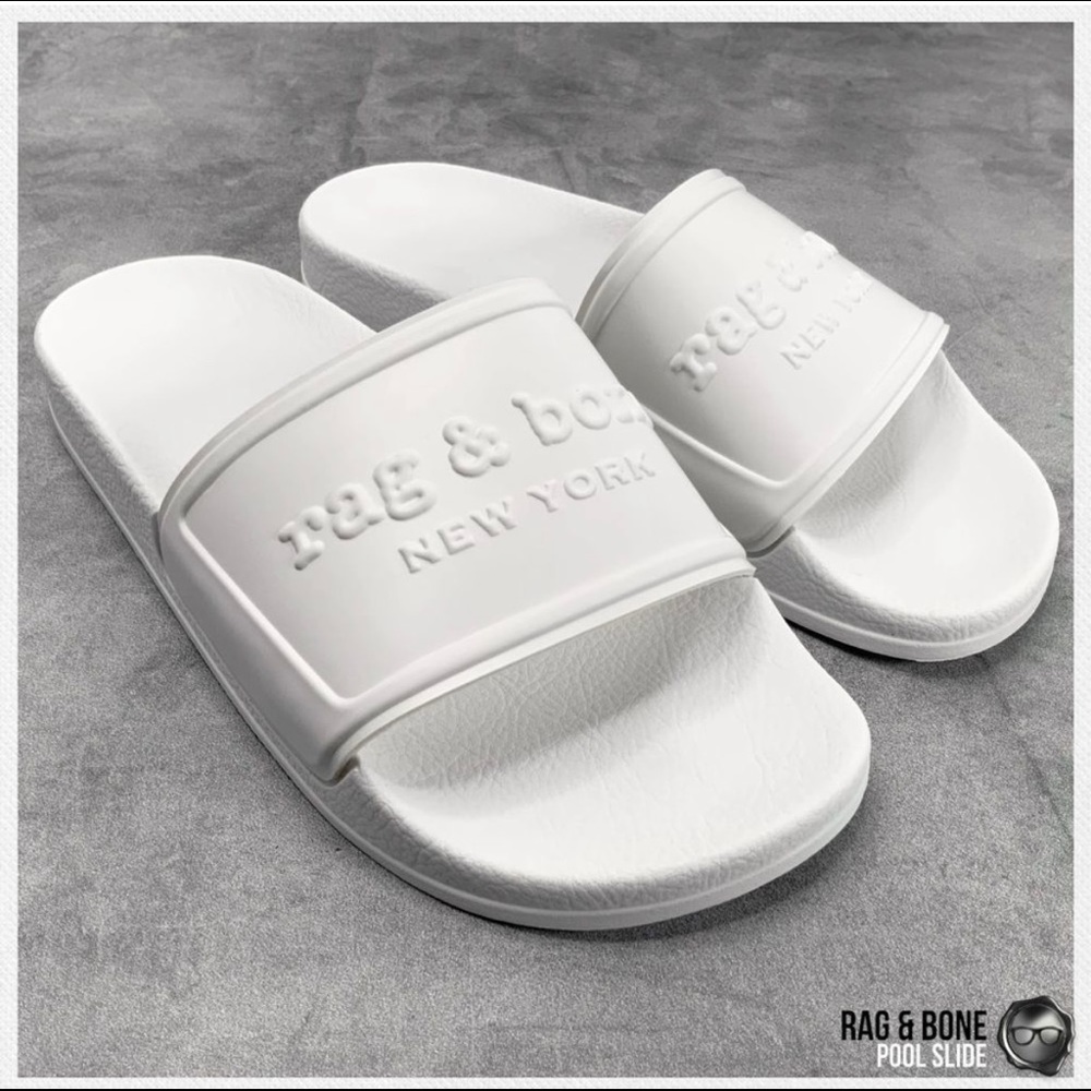 NEW RAG & BONE POOL SLIDE IN WHITE WATERPROOF SANDAL RAISED LOGO NIB